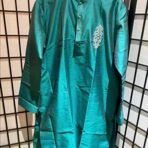 Men 2 pc Party Wear Teal blue silk shimmer embroidered Salwar Kurta XL & XXL